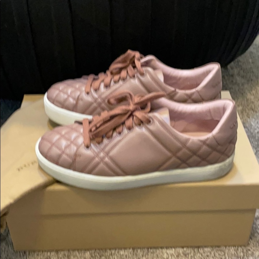 Authentic Pink Burberry Quilted Leather Sneakers